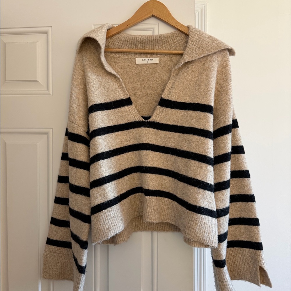 Cozy Chic Striped Sweater - Black and Tan